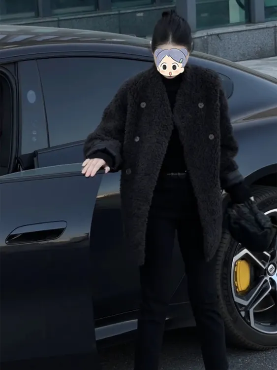 2025新款爆款小香风黑色毛毛外套中长款宽松显瘦减龄洋气时尚百搭