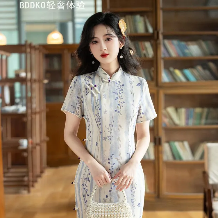 LACAH新中式文艺改良夏季旗袍2025年新款古法江南气质修身日常连