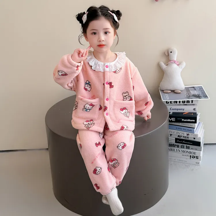 儿童睡衣女孩2025新款珊瑚绒秋冬季可外穿式套装法兰绒女童家居服