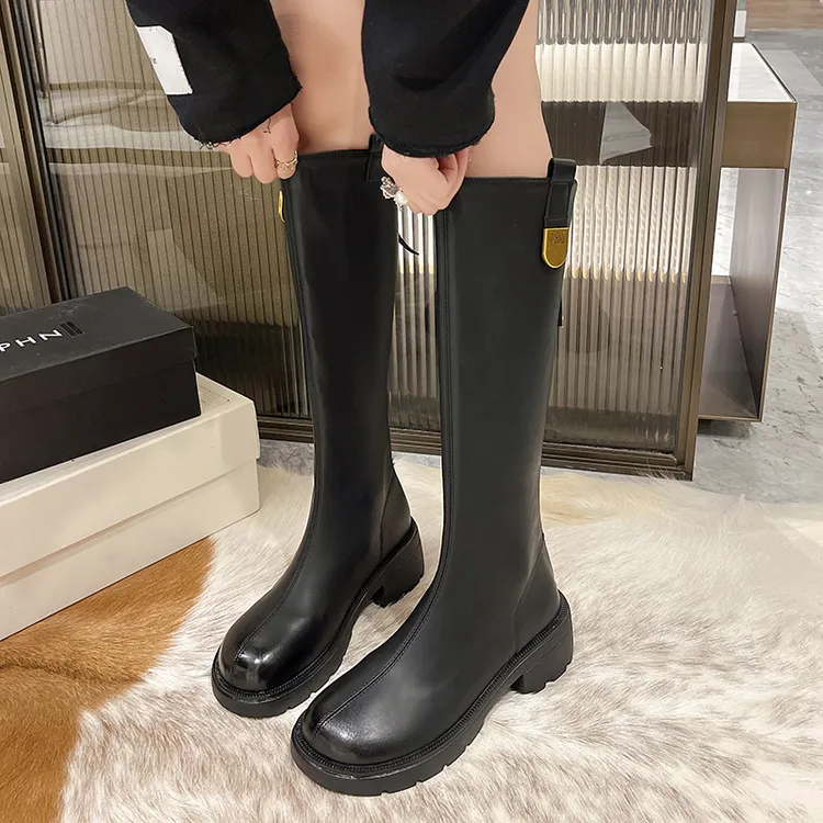 棕色长筒靴女2025春秋新款爆款洋气骑士靴小个子长靴厚底高筒靴