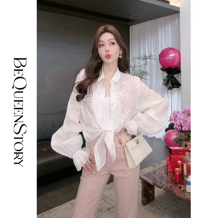 余潇潇【花漾倾心】2025春装欧若风苎麻飘逸感荷叶袖宽松衬衫