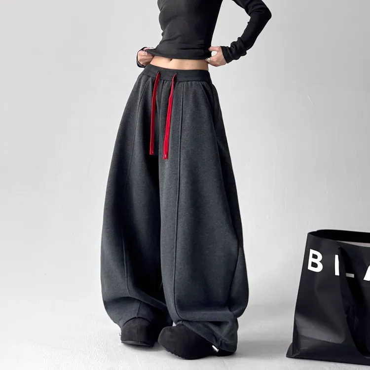 今年巨好看撞色弯刀卫裤女2025秋冬季新款重磅加绒加厚休闲阔腿裤