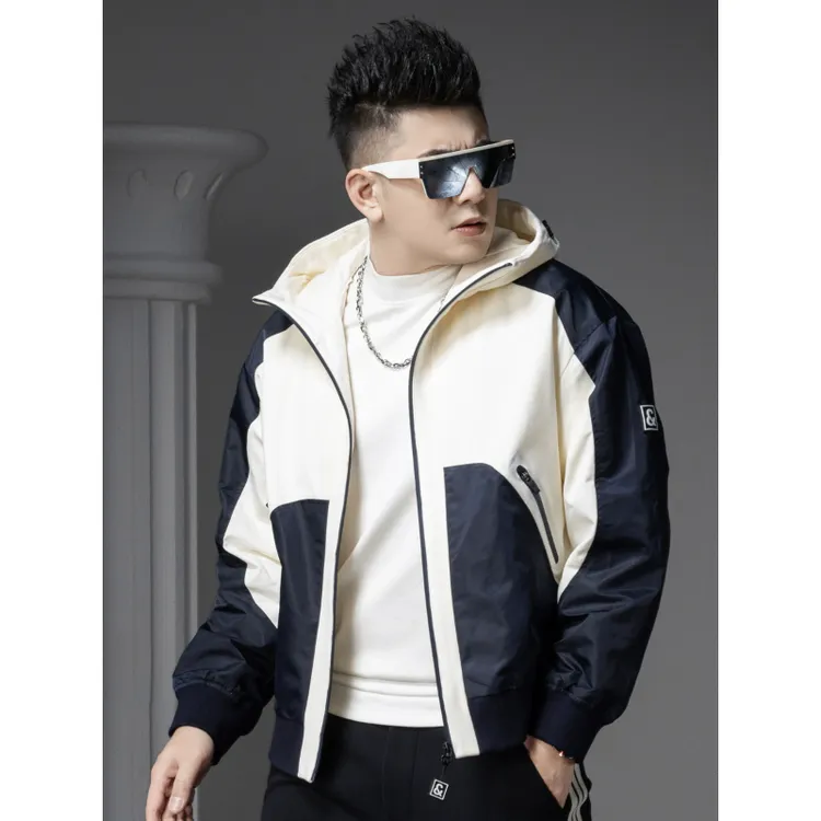 连帽夹克男士2025秋季新款欧货潮牌拼色时尚上衣潮流休闲百搭外套