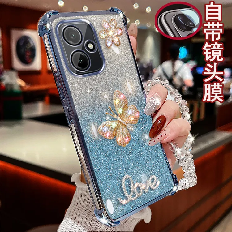 适用荣耀400手机壳DNN-AN00闪粉彩蝶四角气囊防摔保护套全包边