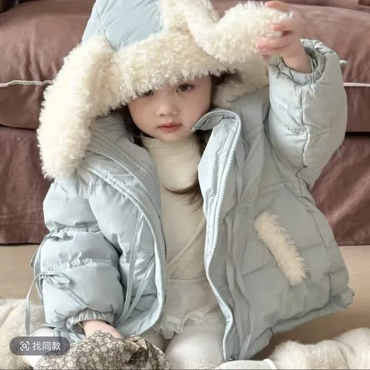 凡妈童装2024冬季新款女童小童韩版卡通耳朵帽可爱羽绒服外套加厚