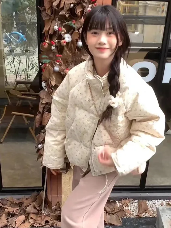 韩系棉服女田园风小碎花服女2025新款立领小个子棉衣面包服冬外套