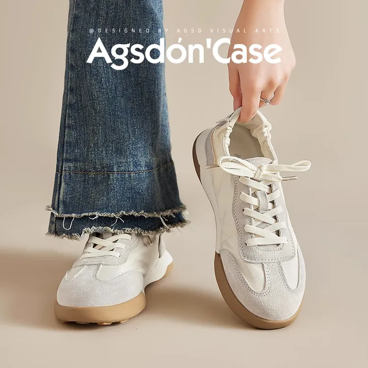 奥古狮登芭蕾德训鞋女款2025爆款春夏薄款软底运动鞋真皮小白鞋WW