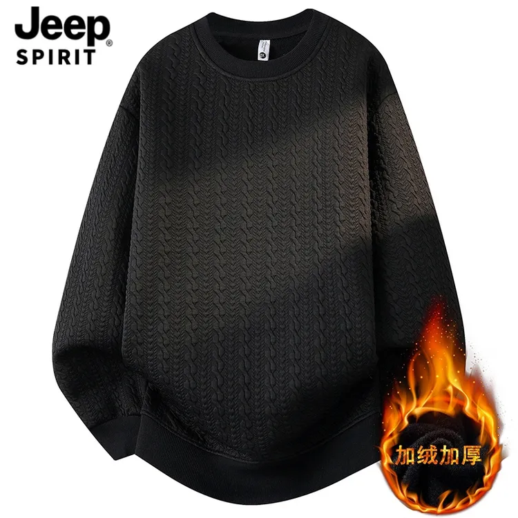 Jeepspirit三本针卫衣潮流打底衫长袖提花秋冬保暖秋冬季圆领卫衣