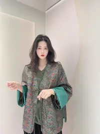 九月   秋漓墨绿  新款汉服新中式手工扣国风上衣宽松大版