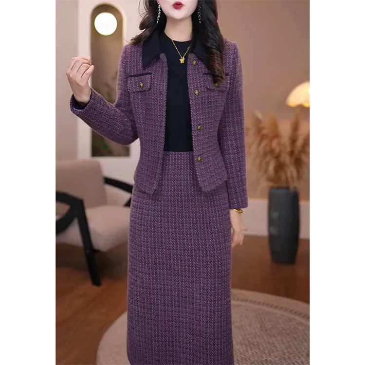 哥弟阿玛施正品小香风两件套加厚连衣裙女2025春秋新款妈妈十三行