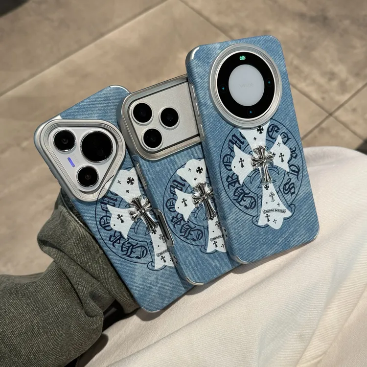 雅天立牛仔纹克罗心贴件适用苹果17手机壳16/14华为vivoppo小米15