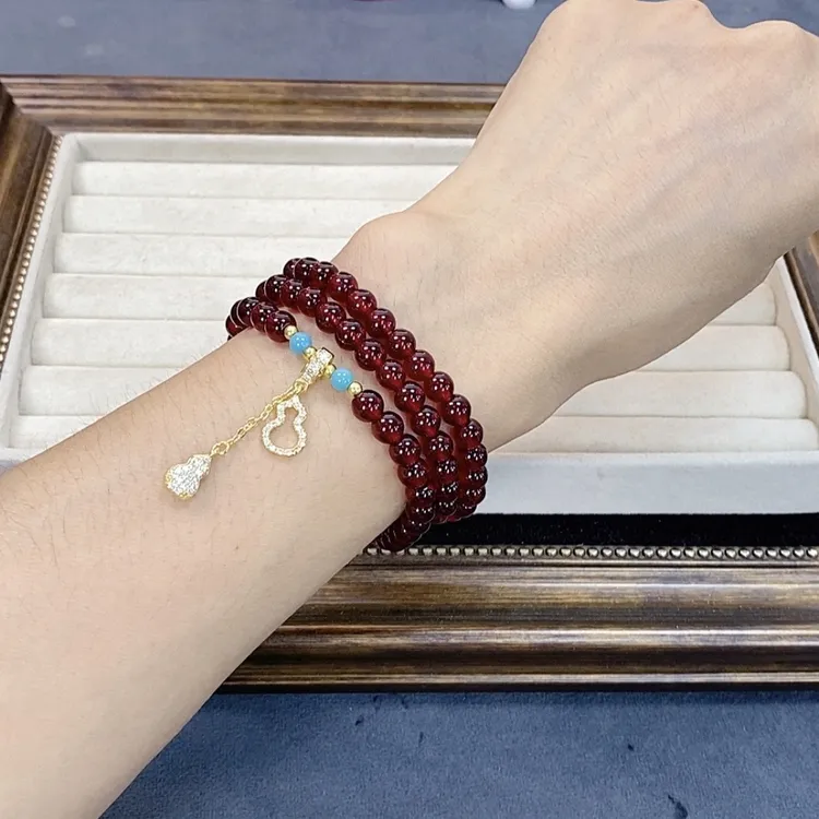 合金琉璃手链 942深酒红色6MM葫芦多层叠戴三圈手串女款项链礼物