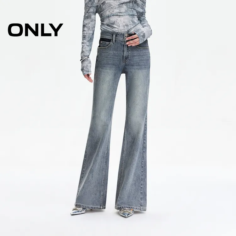 ONLY2025秋季新款高腰修身双扣喇叭裤长裤牛仔裤女|125332054
