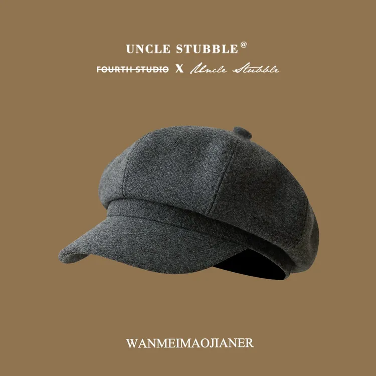 韩系秋冬气质八角帽加厚毛呢报童帽复古文艺贝雷帽男女宽檐显脸小