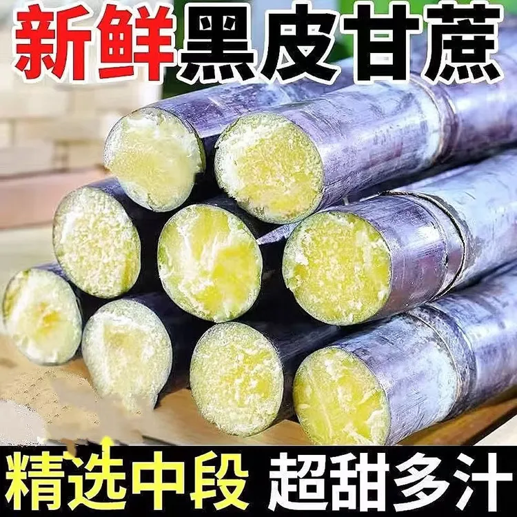 广西黑皮甘蔗新鲜现砍当季水果脆甜多汁可榨汁