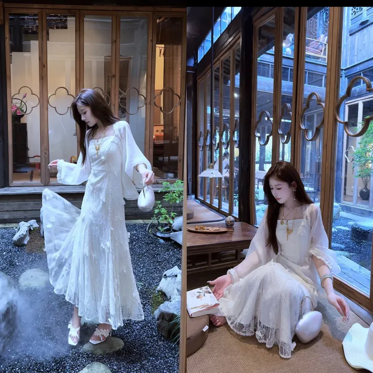 【婷婷】《如意锁》白月光系列 白色蕾丝吊带裙 TTH2SX675【Q】