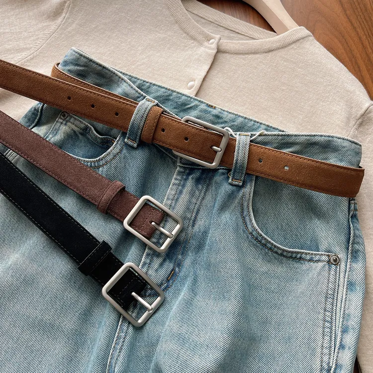 女士麂皮绒腰带 二层牛皮反绒皮带 休闲复古中性风 四季款 88215