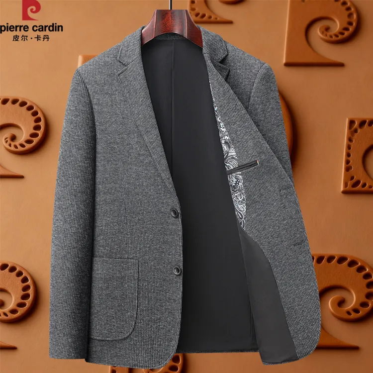 皮尔卡丹【定位西服】秋季简约修身纯色免烫高档商务休闲西服外套男