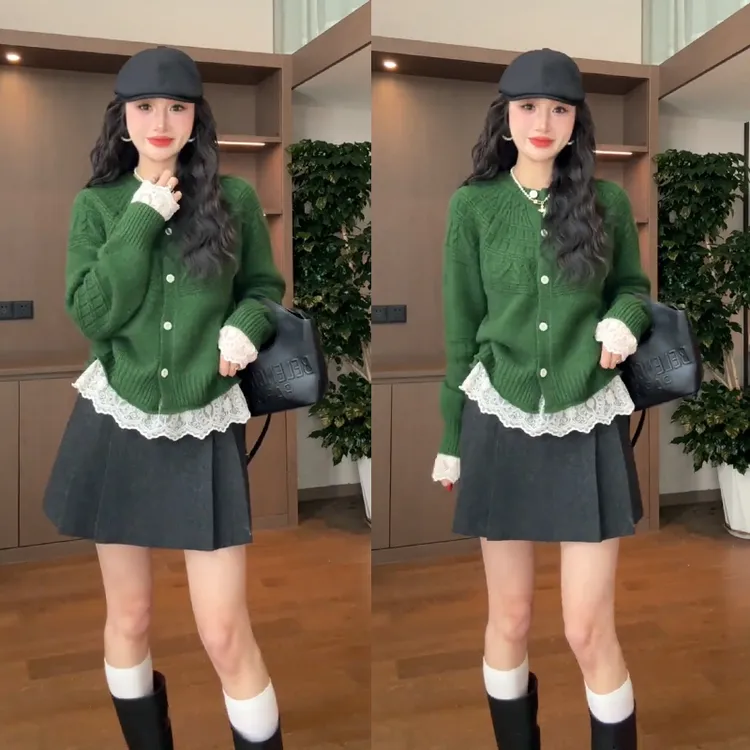 流行一整套穿搭女装2026新款设计感小众减龄打底衫毛衣短裙三件套