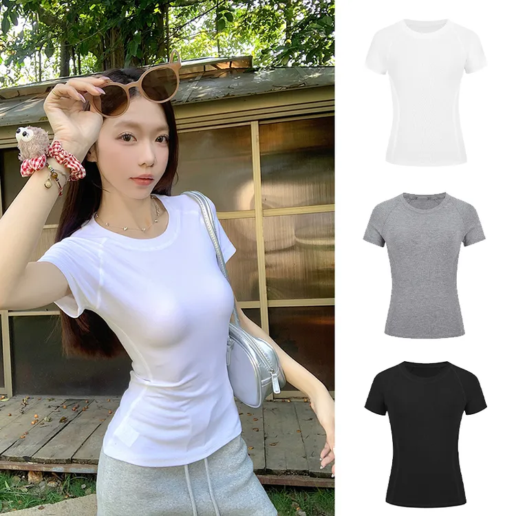 MosesQueen/魔西女王时髦凉感短袖正肩t恤女收腰显瘦打底衫上衣