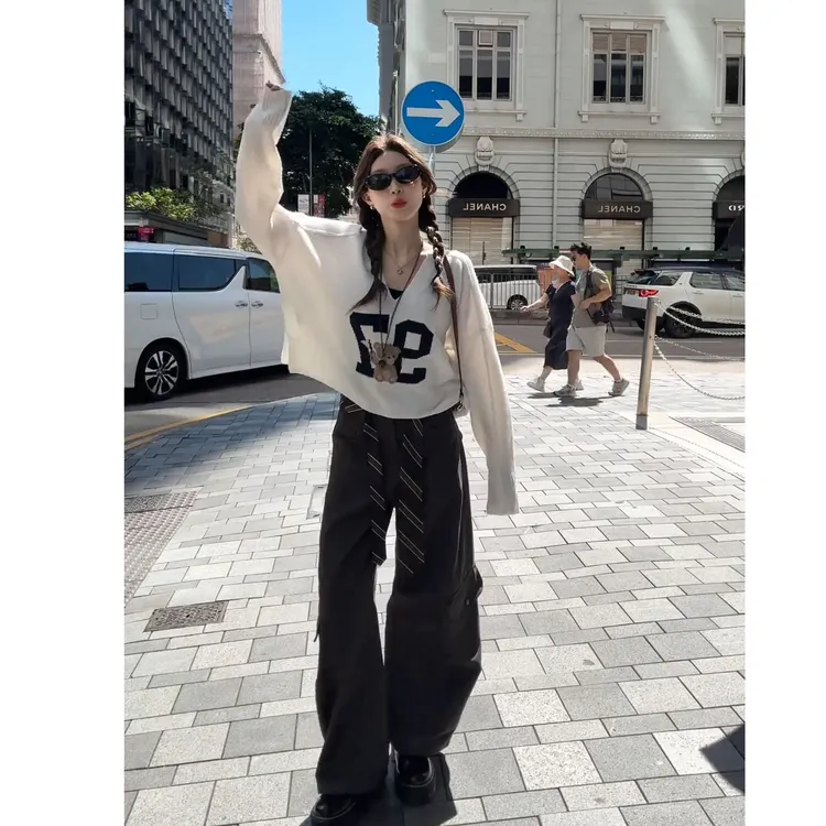 2025秋季新款时尚一整套休闲炸街复古宽松上衣裤子两件套