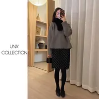 【吉满】韩系加厚版圆领宽松娃娃款裙摆小香风毛衣JM3031