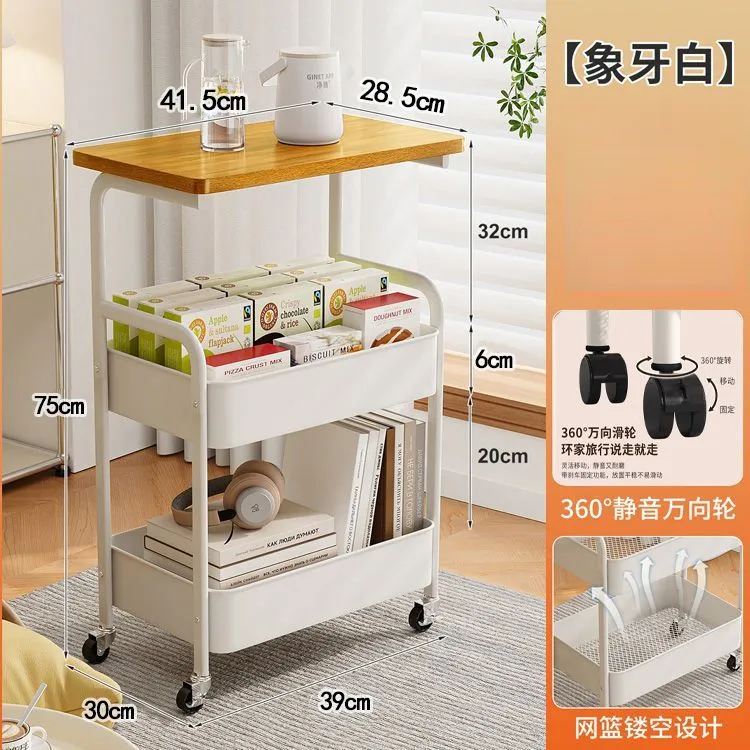 可移动收纳车复古床头柜置物架客厅茶几沙发边储物架简易餐桌台jl