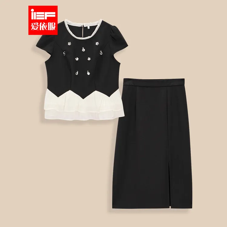IEF/爱依服【微胖】大码女装2025夏季新款法式名媛淑女风上下套裙