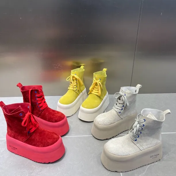 【8厘米】厚底圆头时尚百搭增高短靴女款春季新款