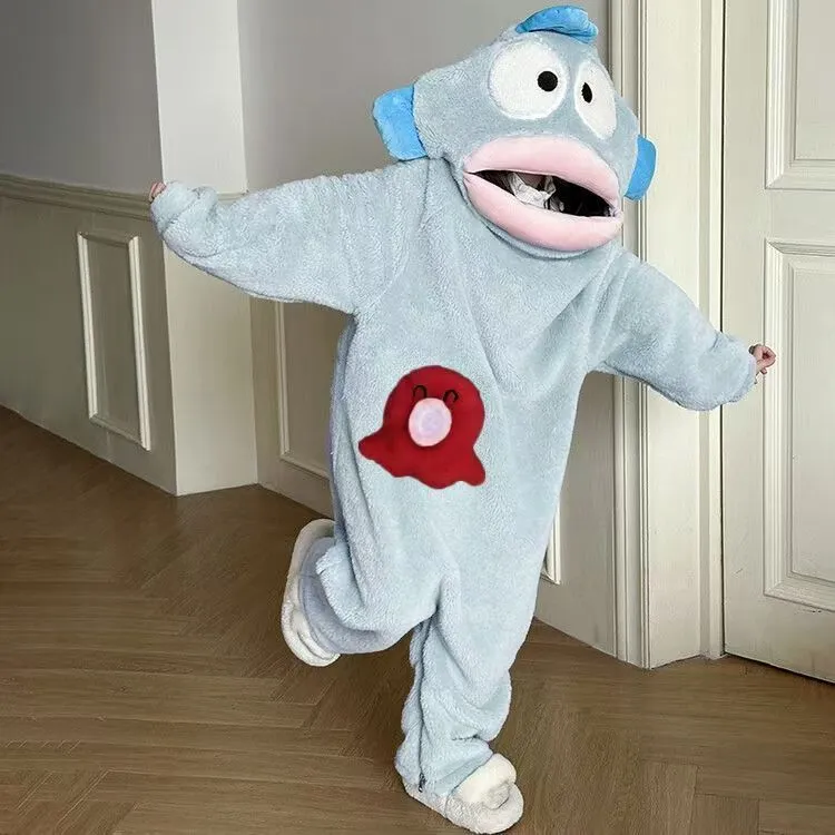 [搞怪丑鱼]亲子款儿童可爱搞怪连体睡衣秋冬季加厚保暖加绒睡裙