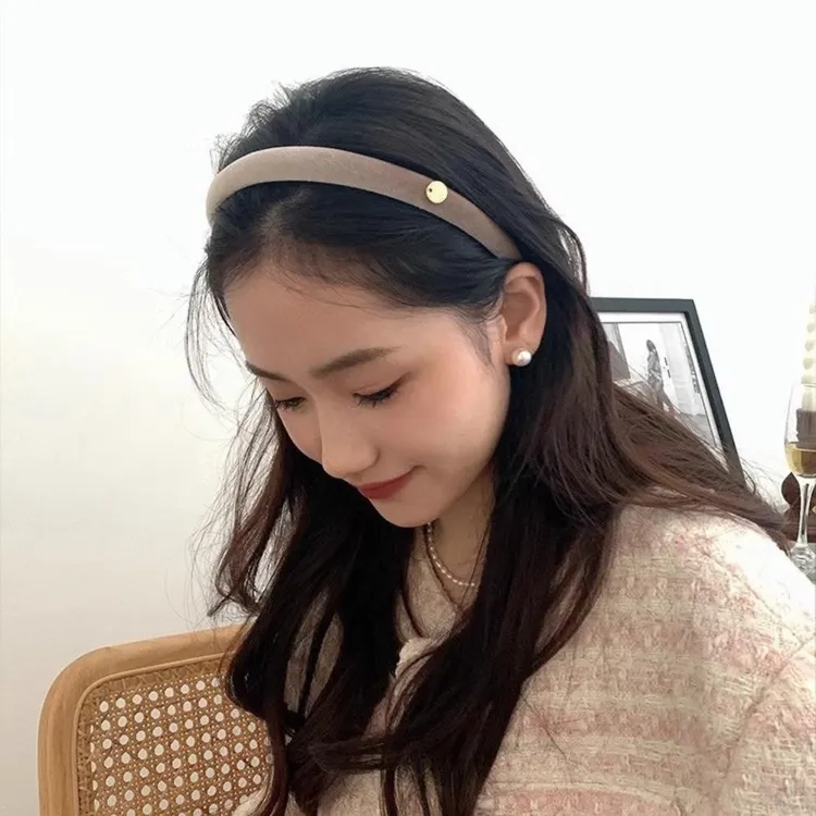 韩国丝绒金标发箍女高颅顶外出头箍简约气质高级感ins风轻奢发饰