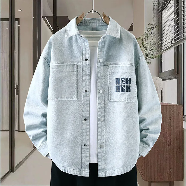 男生春秋新款港风宽松翻领牛仔夹克学生青少年时尚帅气外套上衣服