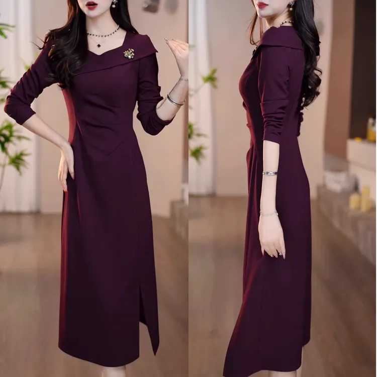 成熟优雅减龄高级感中长裙2025早秋新款洋气显白复古气质连衣裙女