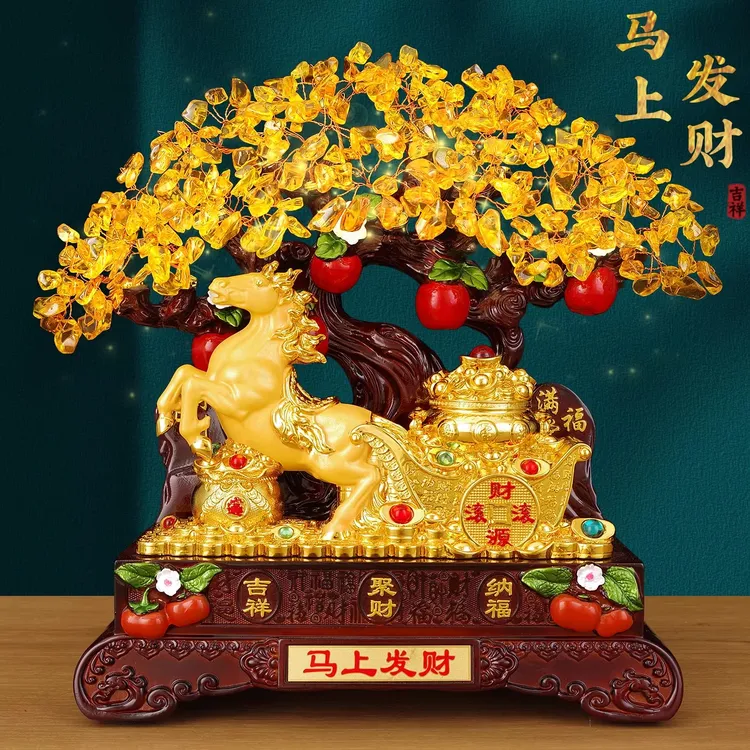 马摆件马上发财貔貅水晶树招财猫客厅家居装饰品中式摆设开业礼品