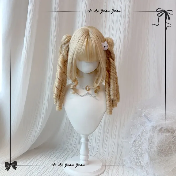 【恋曲奶油】艾丽卷卷假发女lolita虎口金色doll马尾仿真整顶头套