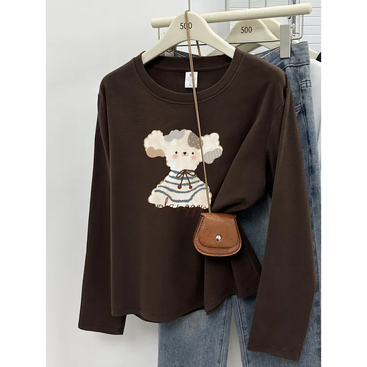 正肩圆领打底衫T恤女长袖秋季韩版设计感时尚大码胖mm洋气上衣服