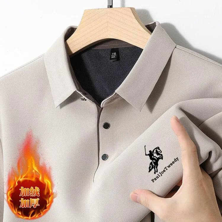 保罗乔威迪加绒加厚男装秋冬季保罗标暗门襟男士新款打底衫polo衫