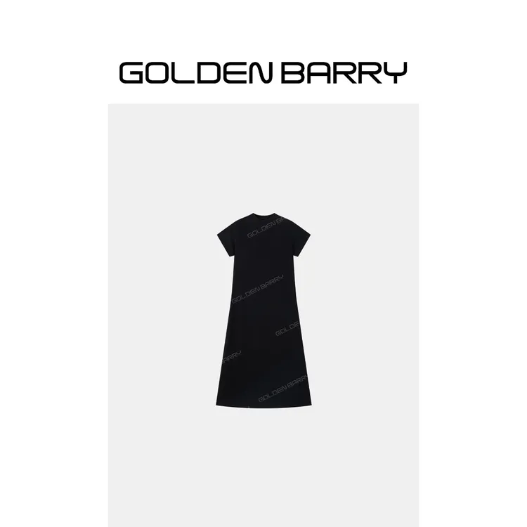 GOLDENBARRY「静澜裙」黑巧线条长款连衣裙306059