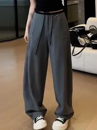 直筒休闲裤女早秋新款高腰宽松显瘦抽绳裤子1237