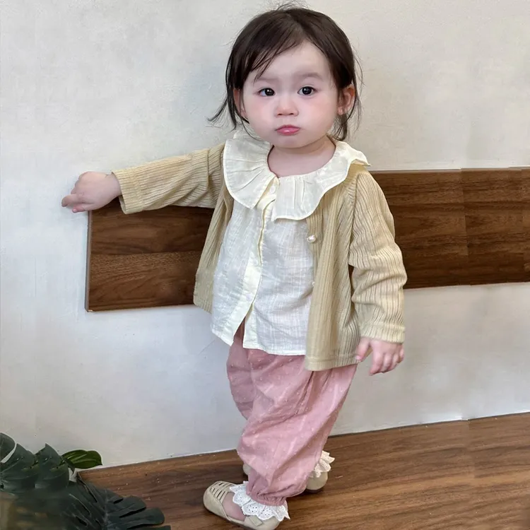 夏季女童韩版洋气无袖背心宝宝纯棉薄款衬衫防蚊裤婴儿百搭套装