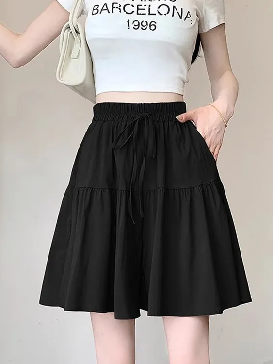夏季休闲时尚韩版高腰女士短裤简约新款纯色潮流百搭宽松阔腿短裤