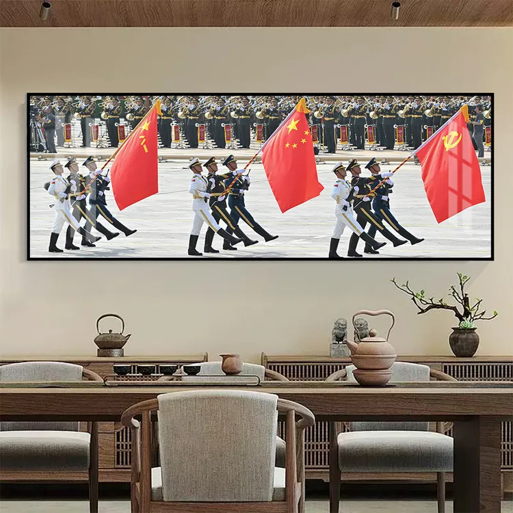 军事军人仪仗队挂画解放军女民兵方队阅兵装饰画军旅国防教育壁画