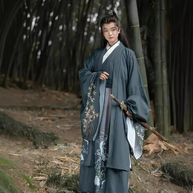 汉服魏晋男女古装同款齐腰大袖衫交领刺绣大袖日常套装秋战国袍