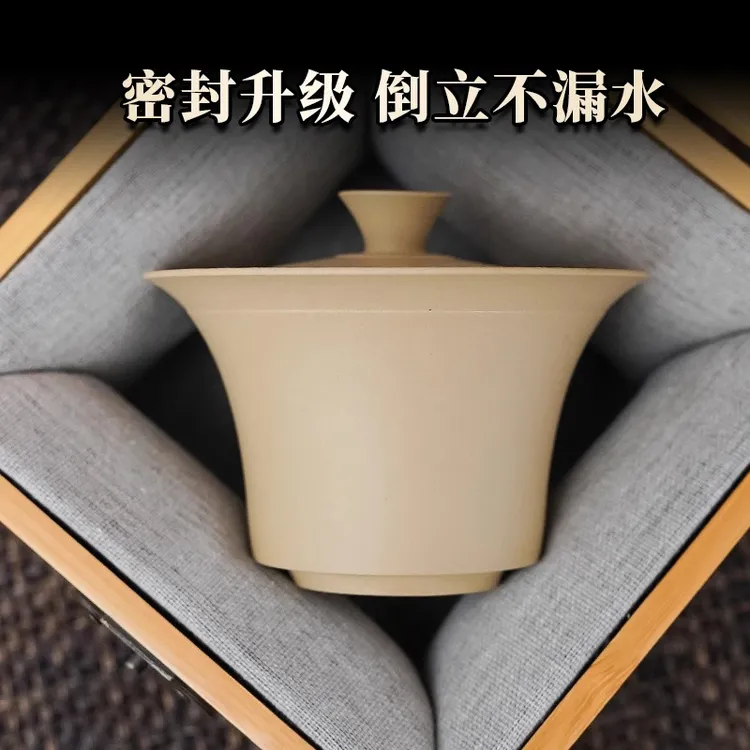 【直播间同款】高档单个手工非白瓷马蹄三才泡薄胎建水紫陶盖碗茶杯