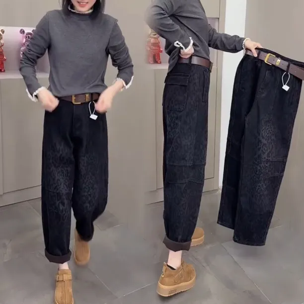 2025秋冬新款洋气宽松报答气质高档网红同款减龄显瘦休闲豹纹裤潮