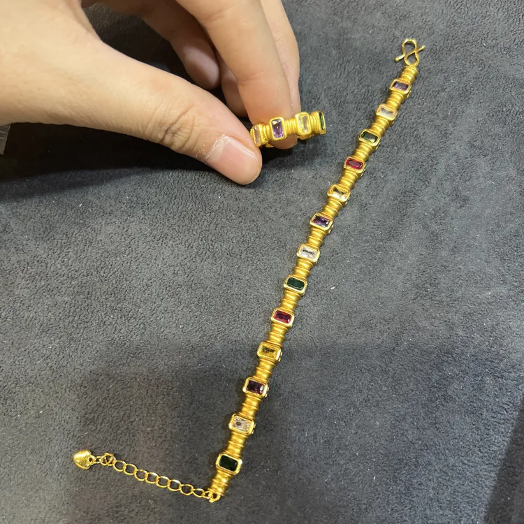 铜合金手链 Dlzea 时尚新款彩色钻手链戒指套装