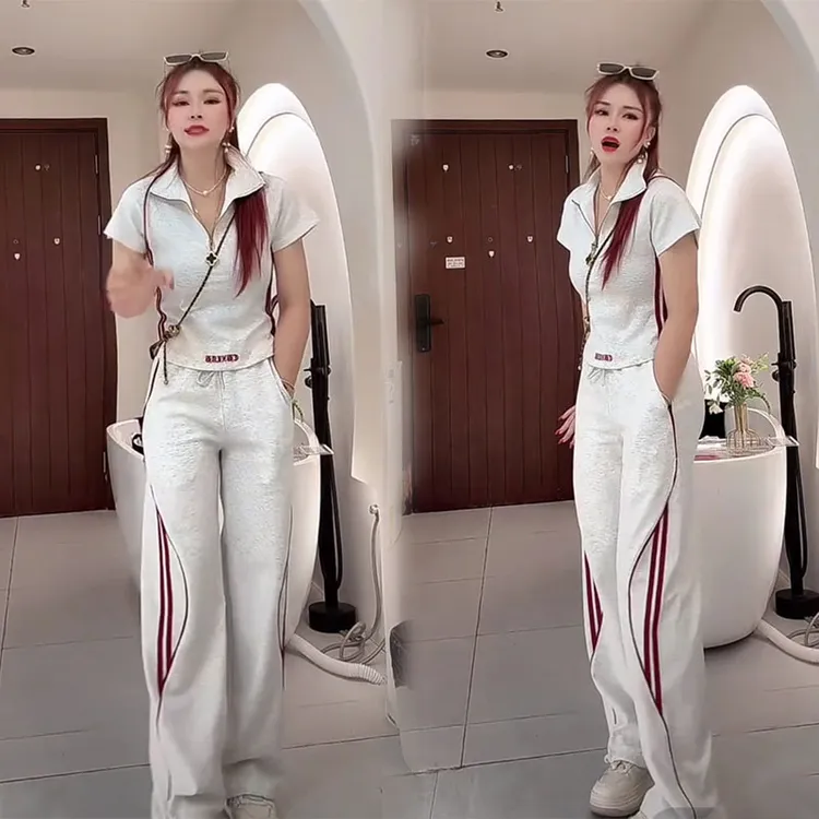 休闲运动套装女2025年新款减龄显瘦短袖上衣阔腿裤夏装搭配一整套