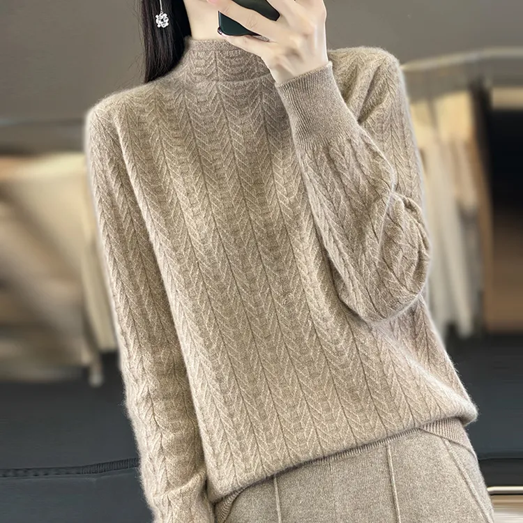 100纯羊毛衫胖mm秋冬特大码半高领女士毛衣内搭可外穿针织打底衫