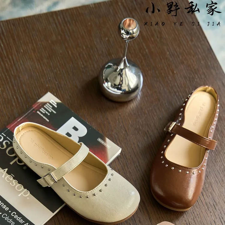 【小野强推！】2CM日常通勤百搭少女半拖一字带包头铆钉气质法式凉鞋