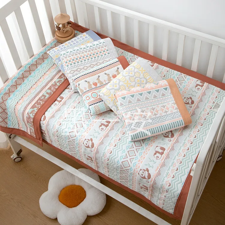 【80/130宽边】婴儿床，幼儿园床六层纯棉A类纱布软凉席缩完水73/120